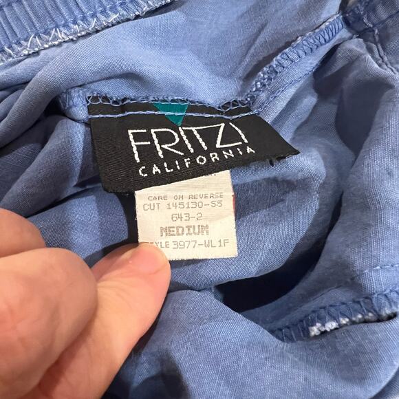 Vtg button front midi skirt blue medium elastic waist USA cottagecore western - Picture 3 of 8